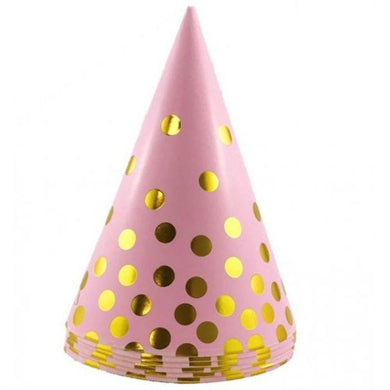 6 Pack Pink/Gold Cone Hat - 15cm - The Base Warehouse