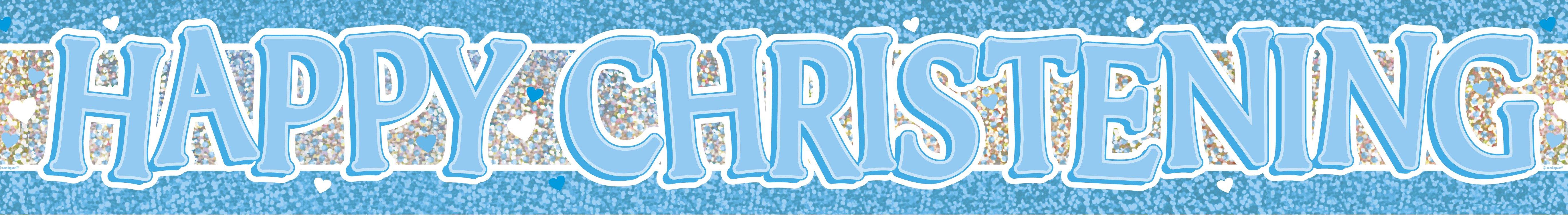 Blue Happy Christening Prismatic Banner - 3.6m - The Base Warehouse