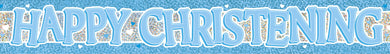 Blue Happy Christening Prismatic Banner - 3.6m - The Base Warehouse