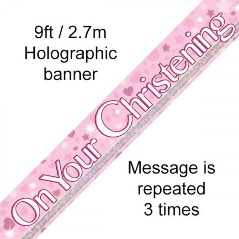 Pink Christening Girl Banner - 2.7m - The Base Warehouse