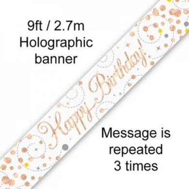 Sparkling Fizz Rose Gold Happy Birthday Banner - 2.7m - The Base Warehouse