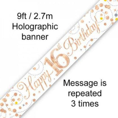 Sparkling Fizz Rose Gold 16th Birthday Banner - 2.7m - The Base Warehouse