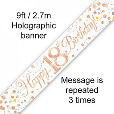 Sparkling Fizz Rose Gold 18th Birthday Banner - 2.7m - The Base Warehouse