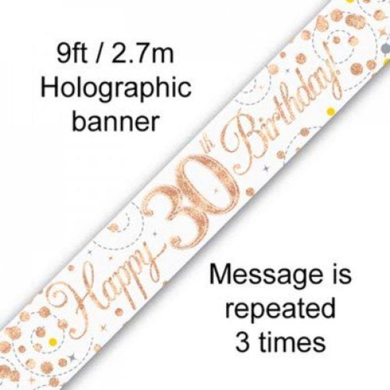 Sparkling Fizz Rose Gold 30th Birthday Banner - 2.7m - The Base Warehouse