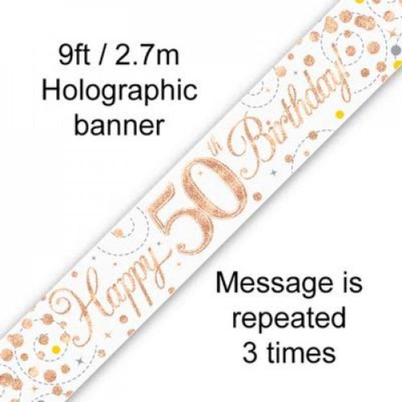 Sparkling Fizz Rose Gold 50th Birthday Banner - 2.7m - The Base Warehouse