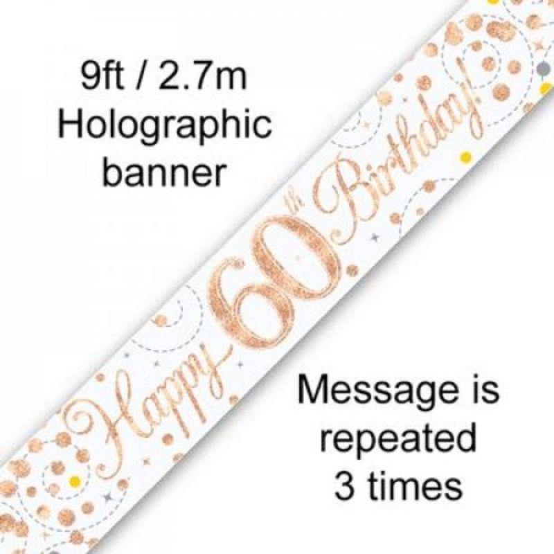 Sparkling Fizz Rose Gold 60th Birthday Banner - 2.7m - The Base Warehouse