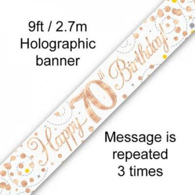 Sparkling Fizz Rose Gold 70th Birthday Banner - 2.7m - The Base Warehouse