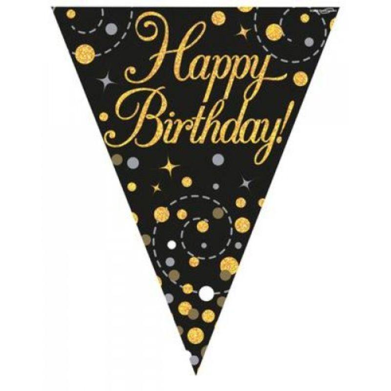 Sparkling Fizz Black Happy Birthday Flag Bunting - 3.9m - The Base Warehouse