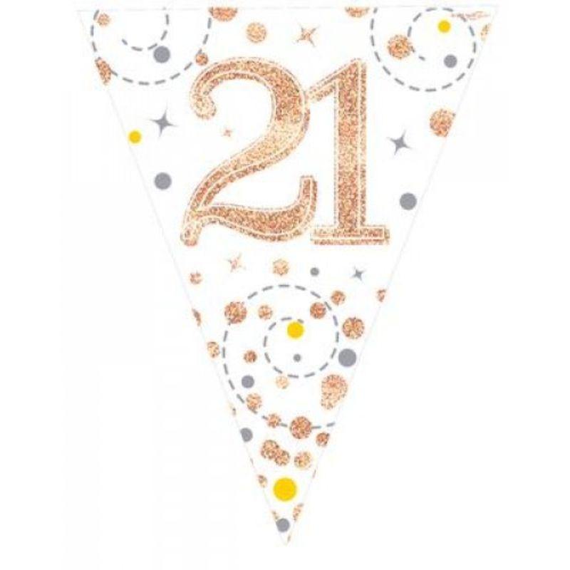 Sparkling Fizz Rose Gold 21st Birthday Flag Bunting - 3.9m - The Base Warehouse