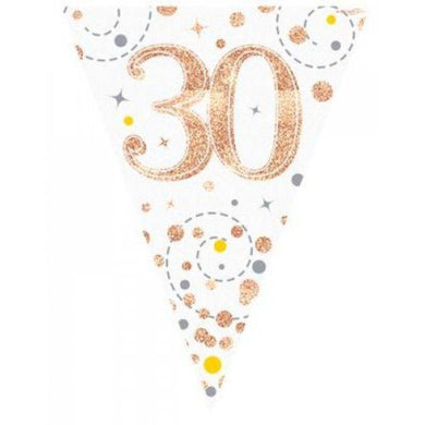 Sparkling Fizz Rose Gold 30th Birthday Flag Bunting - 3.9m - The Base Warehouse