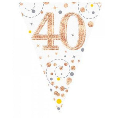 Sparkling Fizz Rose Gold 40th Birthday Flag Bunting - 3.9m - The Base Warehouse