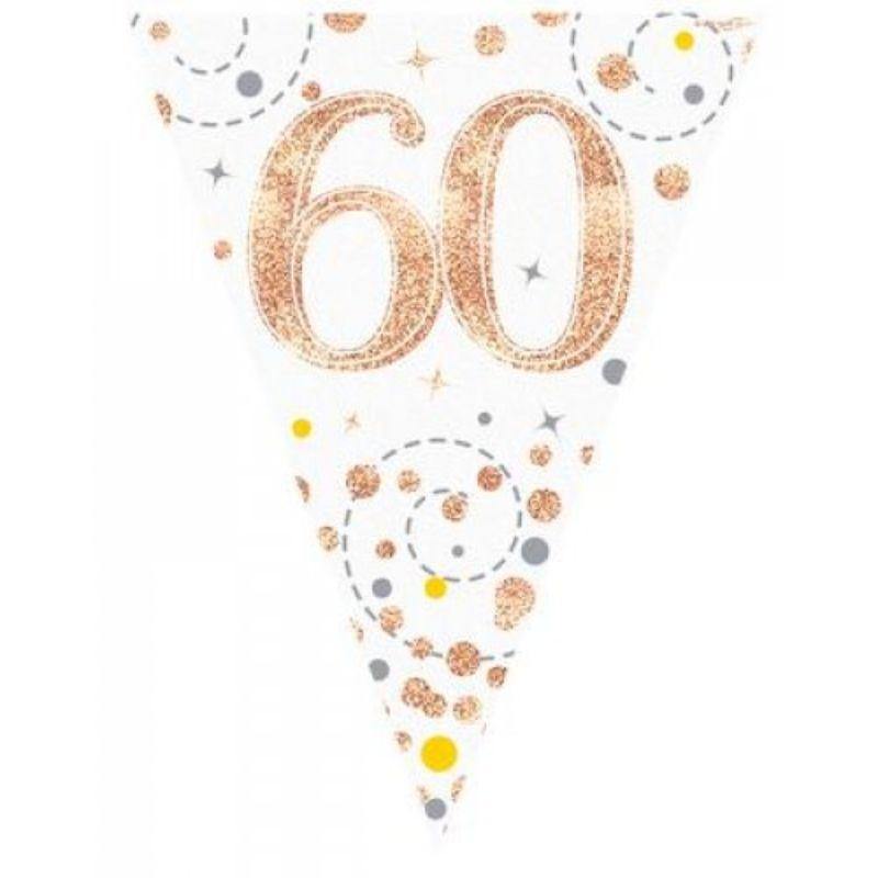 Sparkling Fizz Rose Gold 60th Birthday Flag Bunting - 3.9m - The Base Warehouse