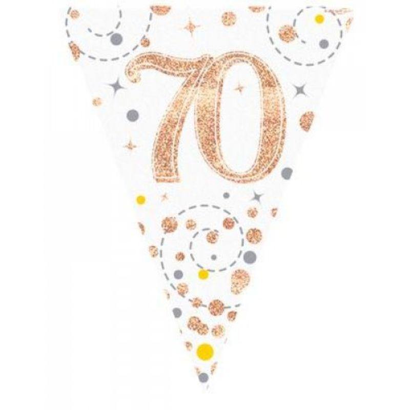 Sparkling Fizz Rose Gold 70th Birthday Flag Bunting - 3.9m - The Base Warehouse