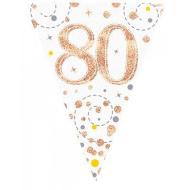 Sparkling Fizz Rose Gold 80th Birthday Flag Bunting - 3.9m - The Base Warehouse
