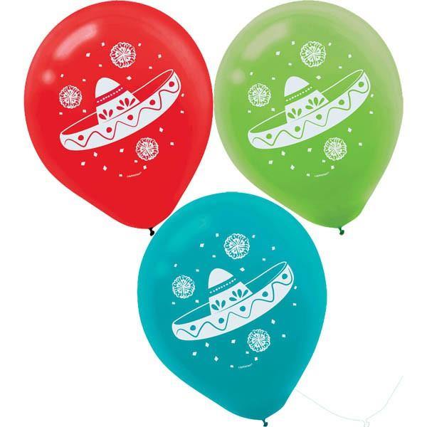 15 Pack Mexican Fiesta Sombrero Latex Balloons - 30cm - The Base Warehouse