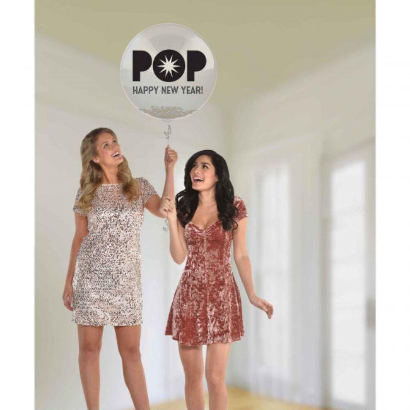 2 Pack New Years Pop Latex Balloons with Confetti - 60cm - The Base Warehouse