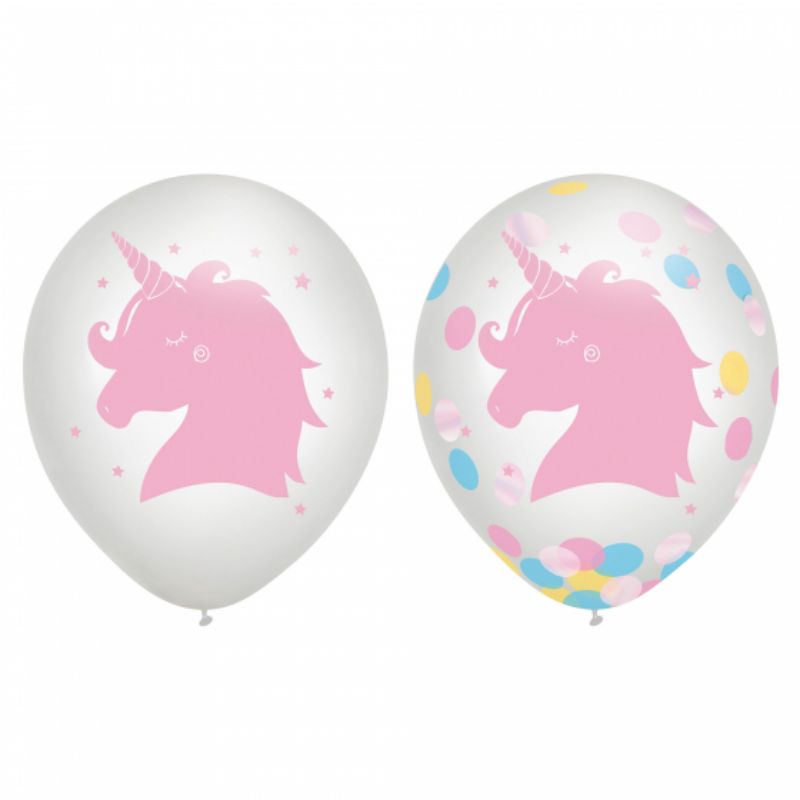 6 Pack Magical Rainbow Birthday Latex Balloons & Confetti - 30cm