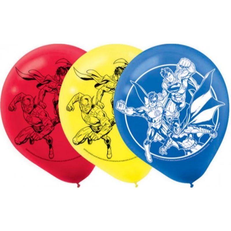 6 Pack Justice League Red/Yellow/Blue Latex Balloons