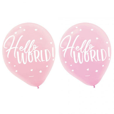 15 Pack Oh Baby Girl Hello World Latex Balloons - 30cm - The Base Warehouse