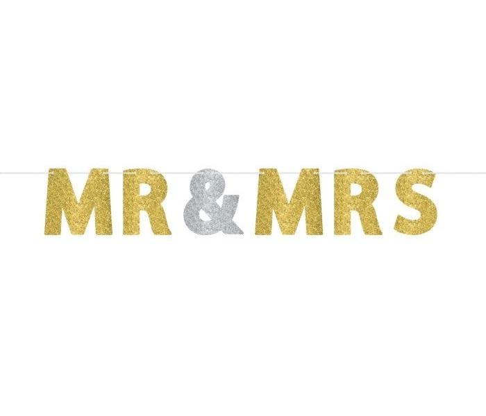 Mr & Mrs Letter Glitter Banner