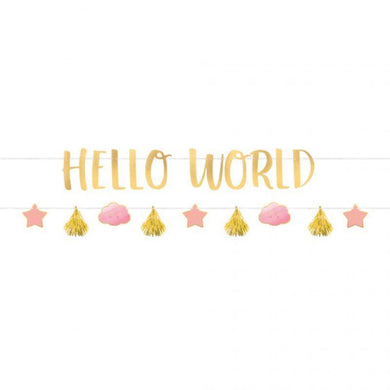 Oh Baby Girl Cardboard & Foil Letter Banners Kit Hello World - 1.7m - The Base Warehouse