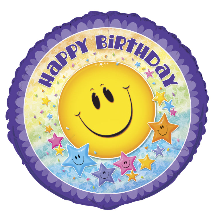 Happy Birthday Smiley Stars Foil Balloon - 45cm