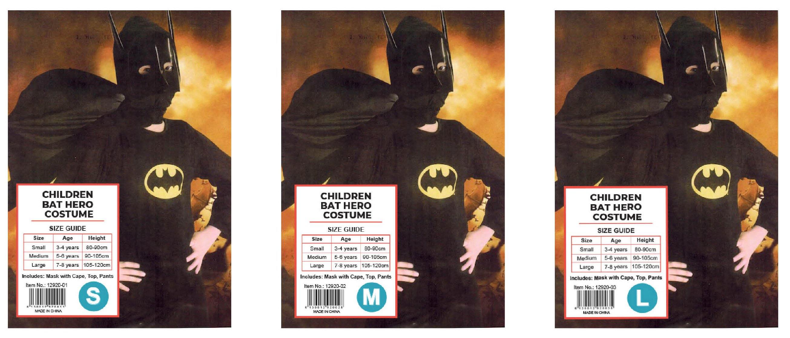 Kids Bat Hero Costume - L (7-8 Years) - The Base Warehouse