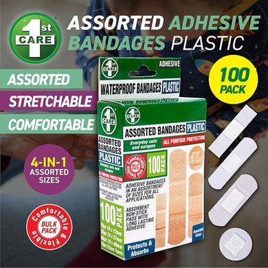 100 Pack Assorted Size Plastic Bandage - The Base Warehouse