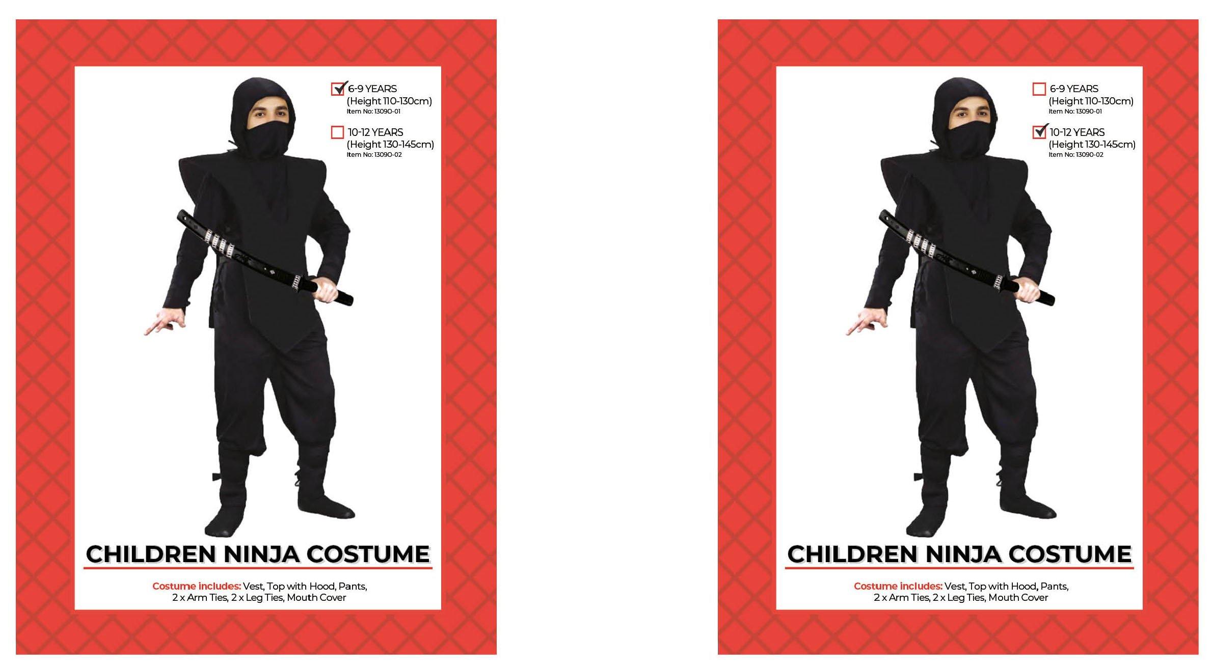 Kids Black Ninja Costume - L (10-12 Years) - The Base Warehouse