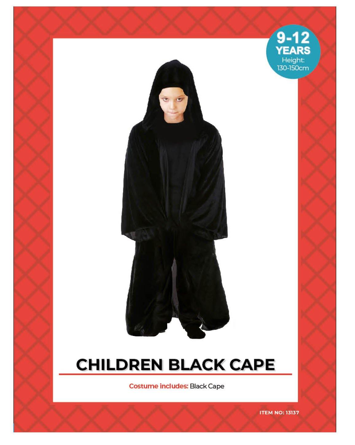 Kids Black Cape Costume - L (9-12 Years) - The Base Warehouse