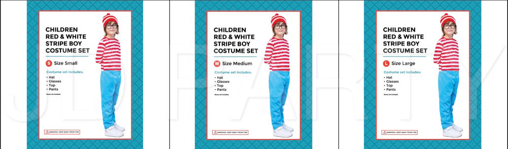 Kids Red & White Stripe Costume Set - S (4-6 Years)