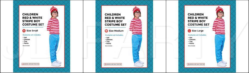 Kids Red & White Stripe Costume Set - M (7-9 Years)