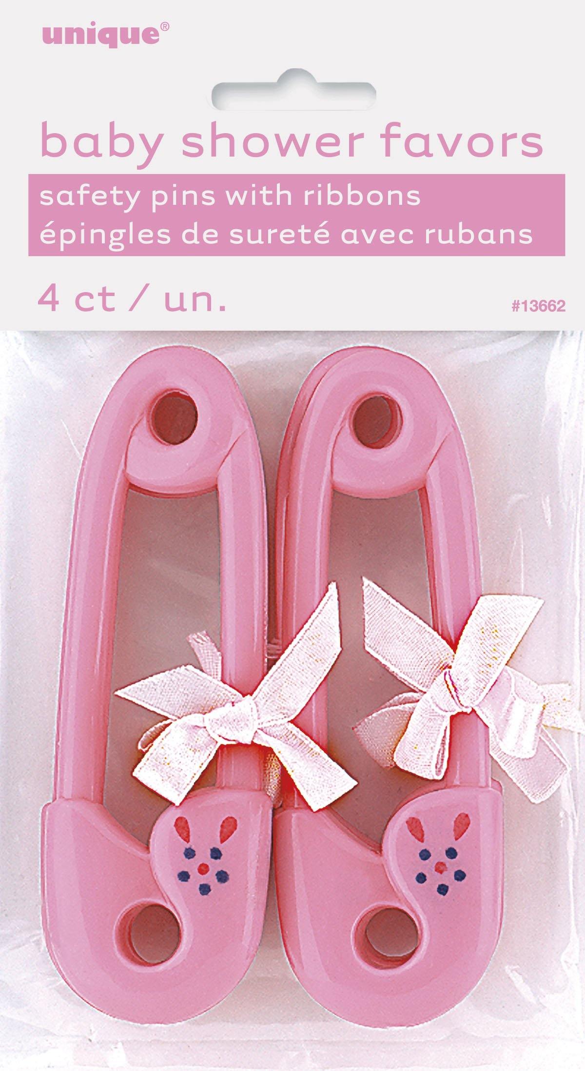 4 Pack Pink Ribbon Baby Pins - 11.5cm