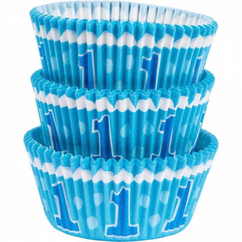 75 Pack 1st Birthday Blue Standard Cupcake Cases - The Base Warehouse