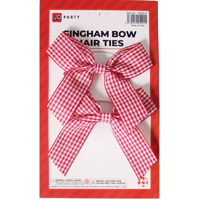 2 Pack Red Gingham Bow Hair Tie - The Base Warehouse
