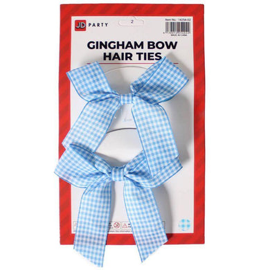 2 Pack Blue Gingham Bow Hair Tie - The Base Warehouse