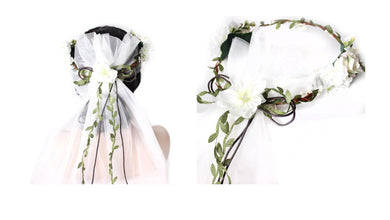 Deluxe White Flower Crown with Veil - The Base Warehouse