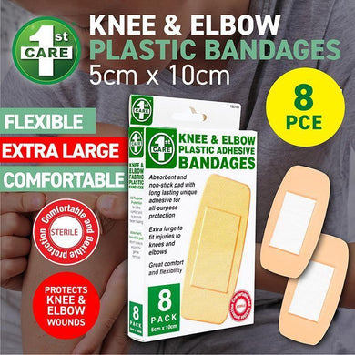8 Pack Knee & Elbow Plastic Bandage - 5cm x 10cm - The Base Warehouse