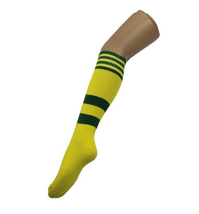 Adult Yellow Sports Socks With Green Stripe - The Base Warehouse