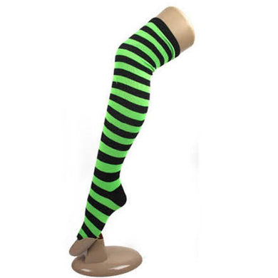 Green Black Stripe Over The Knee Socks - The Base Warehouse