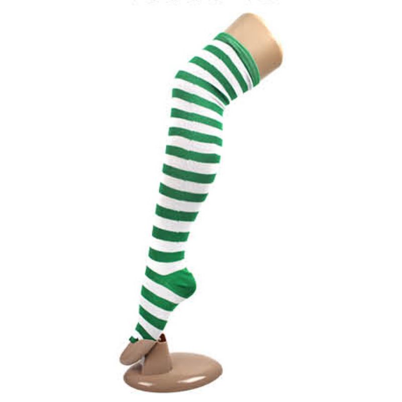 Dark Green with White Over The Knee Socks