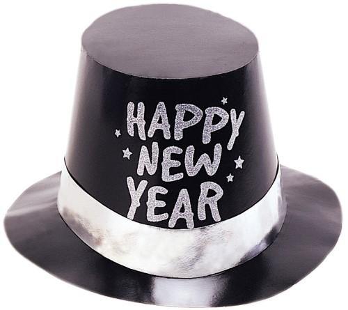 Happy New Years Black Top Hat Foil Glitter