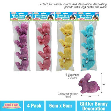 4 Pack Polystyrene Bunny Glitter - 6cm - The Base Warehouse