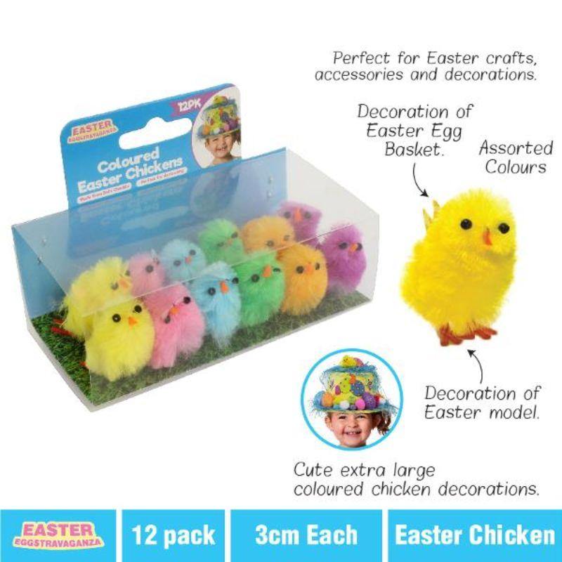 12 Pack Small Coloured Easter Chicken - 3cm
