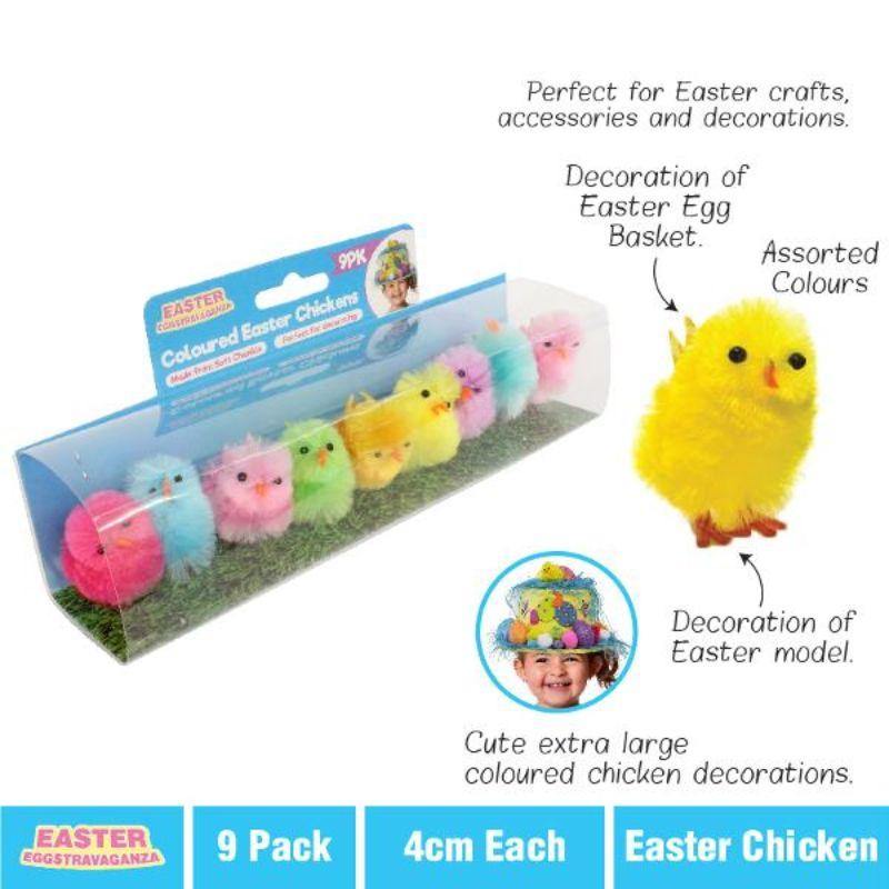 9 Pack Medium Coloured Easter Chicken - 4cm