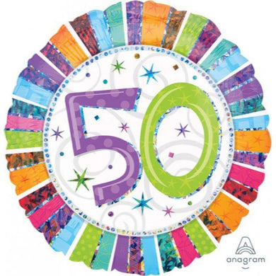 Holographic Radiant 50 Birthday Foil Balloon - 45cm - The Base Warehouse