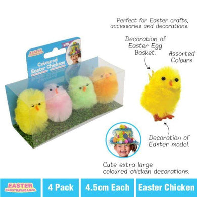 4 Pack Large Coloured Easter Chicken - 4.5cm - The Base Warehouse
