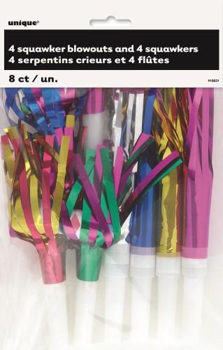 8 Pack Foil Blowouts & Squawkers Set - 4 x Blowouts & 4 x Squawkers - The Base Warehouse