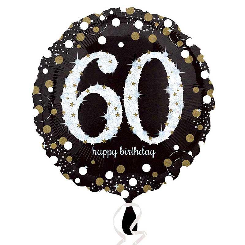 60th Birthday White Holographic Foil Balloon - 45cm