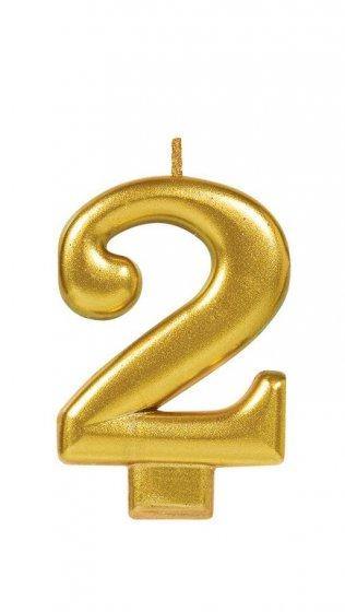 Gold Metallic Numeral 2 Candle - The Base Warehouse